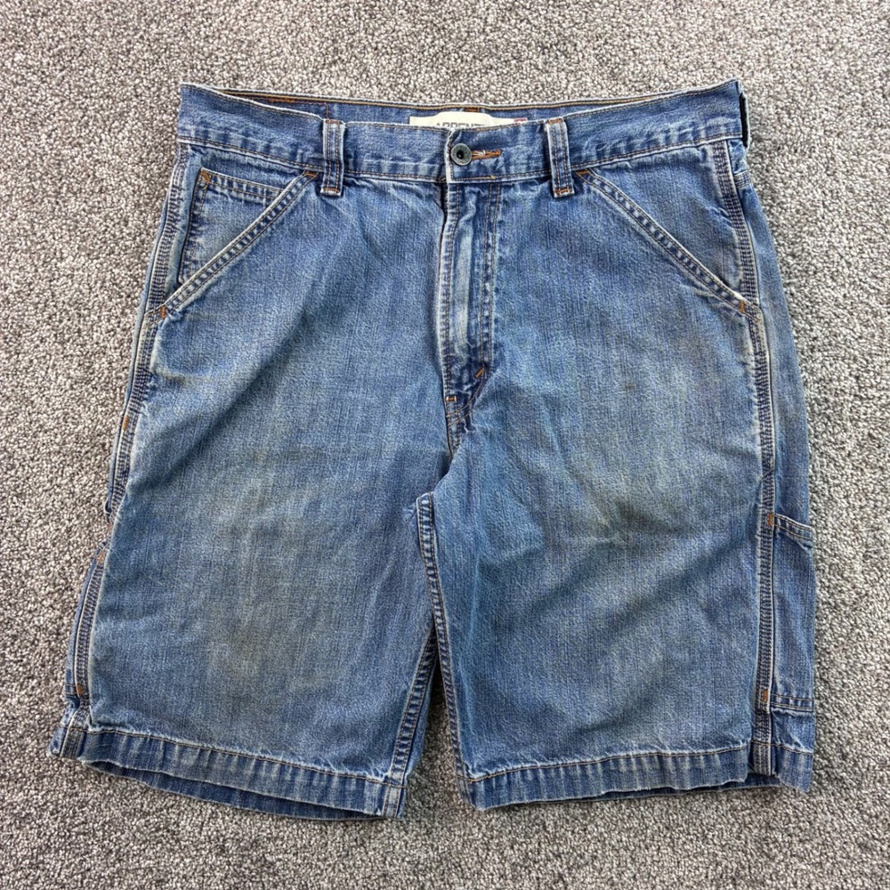 Vintage Levi's Carpenter Shorts Mens 32 Blue Utility Denim Light Wash Faded